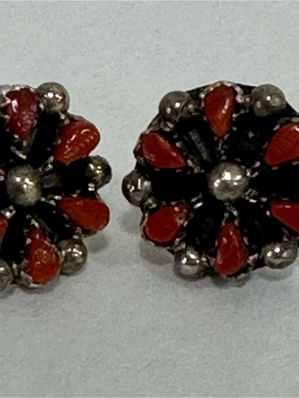 Sterling Silver Red Coral Cluster Stud Earrings - Picture 1 of 2